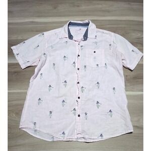 Sovereign Code Button Down Mens M Pink Hula Girl Print Club House Short Sleeve
